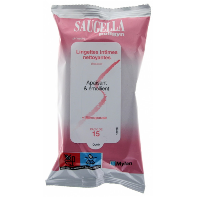Saugella Poligyn 15 Lingettes Intimes Nettoyantes Серветки для інтимної гігієни з екстрактом ромашки