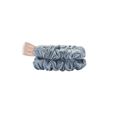 MON MOU Mini slim  Набір із 2 тонких резинок з натурального шовку, сіро-блакитні