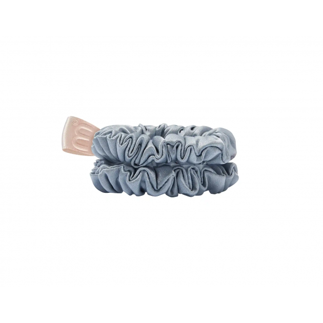 MON MOU Mini slim  Набір із 2 тонких резинок з натурального шовку, сіро-блакитні